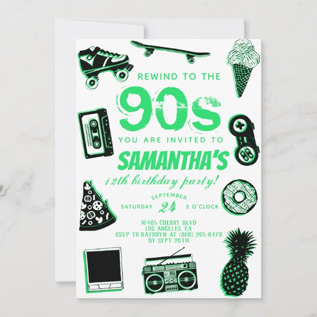 Invitación Rebobinar hasta el cumpleaños de los 90 (Anverso)