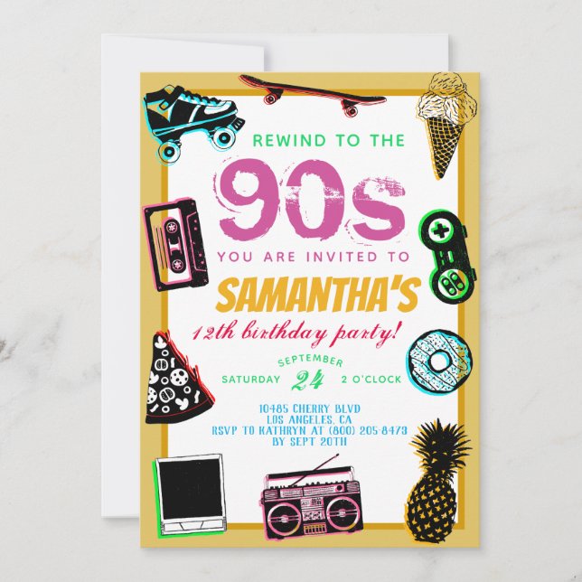 Invitación Rebobinar hasta los años 90 (Anverso)