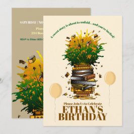 Invitación Rebosando con la fiesta de cumpleaños de libros
