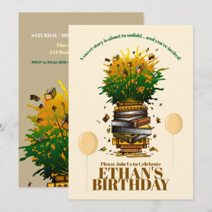 Invitación Rebosando con la fiesta de cumpleaños de libros