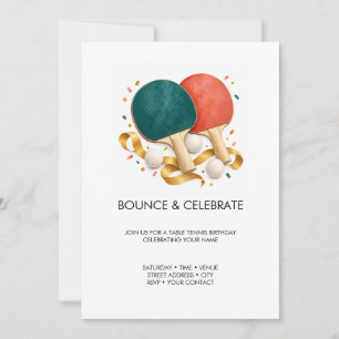 Invitación Rebotar y Celebrar Cumpleaños de Tenis de Mesa