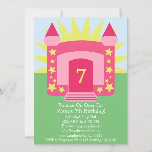 Invitación Rebote Rosado Sobre La Fiesta De Cumpleaños De La  (Anverso)