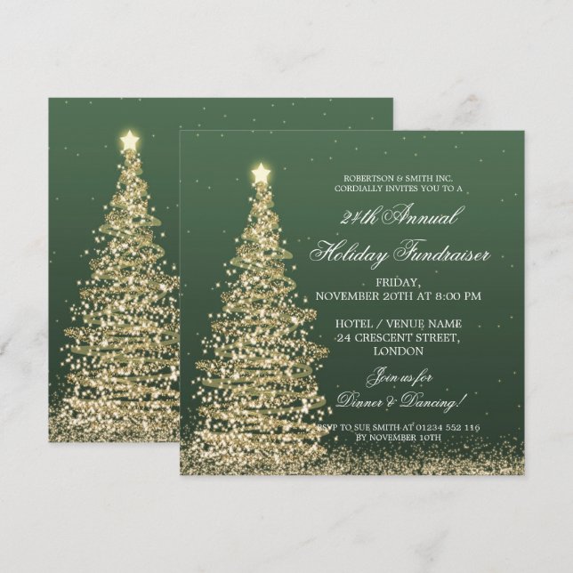 Invitación Recaudación de fondos corporativos Gala Gold Green (Anverso / Reverso)