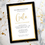 Invitación Recaudación de fondos de Gala Corporativa con Guió<br><div class="desc">Este elegante guión de la invitación a la subasta de Gala y a la recaudación de fondos incluye un diseño sofisticado que ofrece texto de guión y un borde en negro y oro.</div>