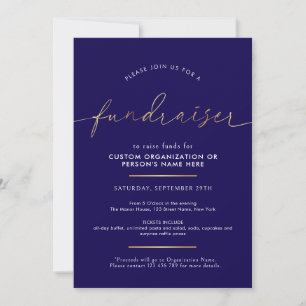Invitación Recaudación de fondos Minimalista Script Navy y Or