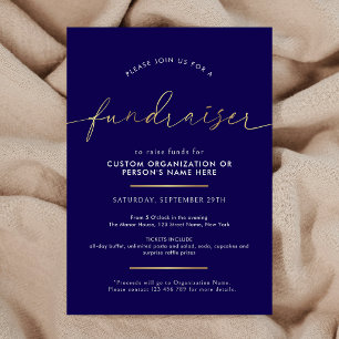 Invitación Recaudación de fondos Minimalista Script Navy y Or