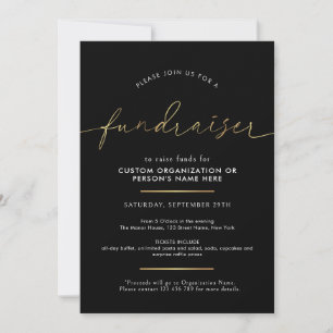 Invitación Recaudación de fondos Minimalista Script Negro y O