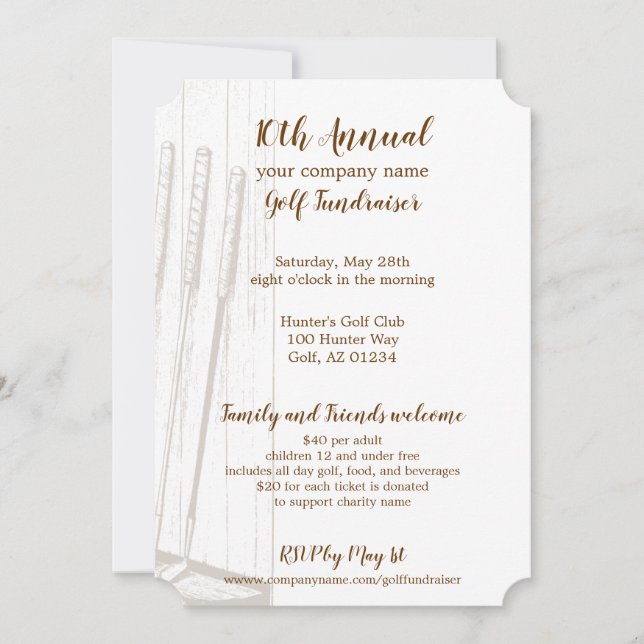 Invitación Recaudación de fondos para el golf de época marrón (Anverso)