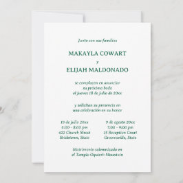 Invitación Recepción 2 inglés-español verde minimalista