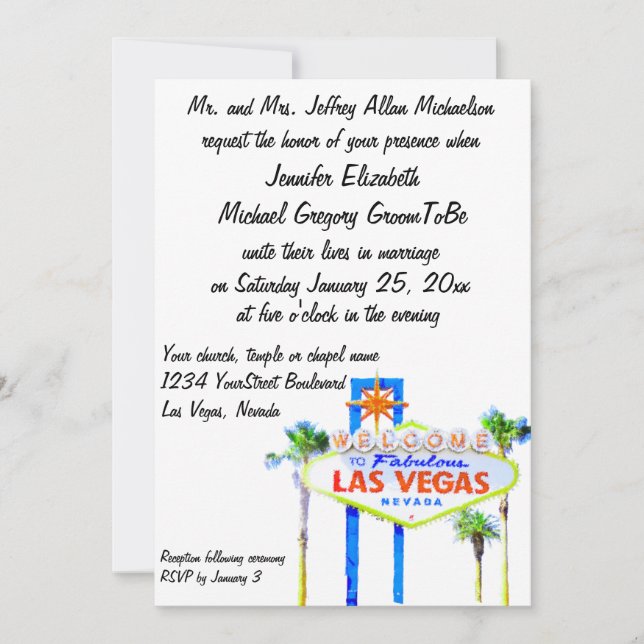 Invitación Recepción a nuestro casarse fabuloso de Las Vegas (Anverso)