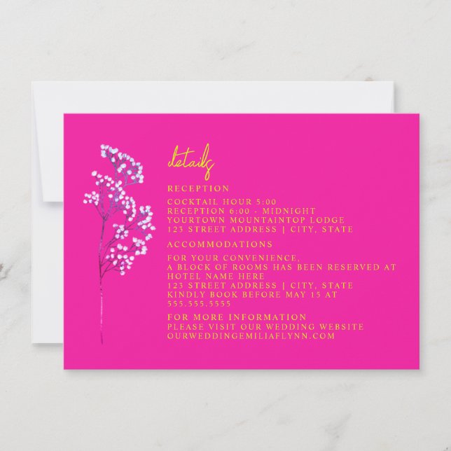 Invitación Recepción Alojamiento Boda Rosa Caliente (Anverso)