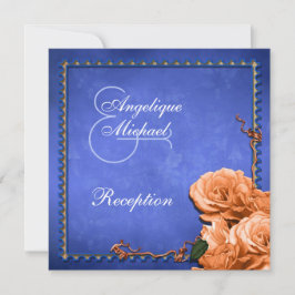 Invitación Recepción anaranjada azul del vintage del boda