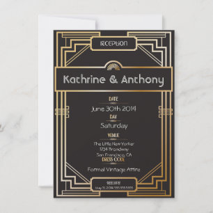 Invitación Recepción Art Deco Black and Gold Gatsby