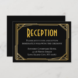 Invitación Recepción Art Deco Black Gold Wedding Great Gatsby
