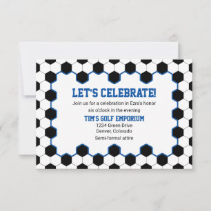 Invitación Recepción Bar Mitzvah Balón de Fútbol Azul Negro B
