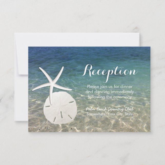 Invitación Recepción-Boda de Playa Estrella de Mar & Dólar de (Anverso)