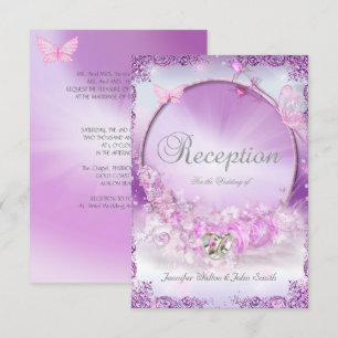 Invitación Recepción Boda Rosa Lilas Anillos Mariposa