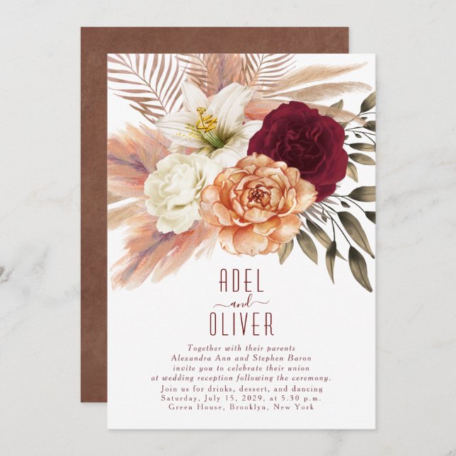 Invitación Recepción Bohemia Floral Terracotta Wedding (Anverso / Reverso)