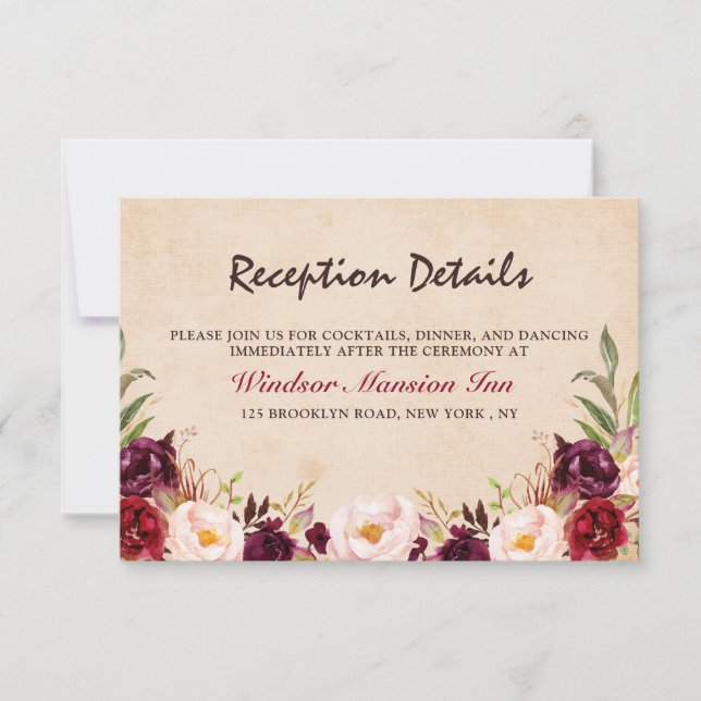 Invitación Recepción Bohemia Rústica Floral Rojo Borgoña (Anverso)