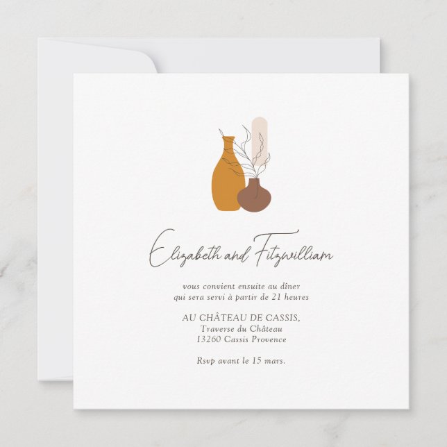 Invitación Recepción Boho Minimalista Vases de Boda (Anverso)