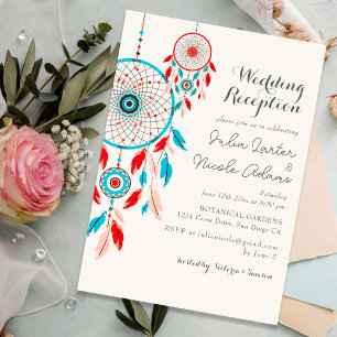 Invitación Recepción Boho Tribal Feather Dreamcatcher Wedding