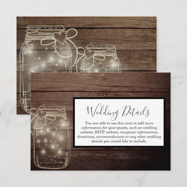 Invitación Recepción campestre rústica en frasco de albañil (Anverso / Reverso)