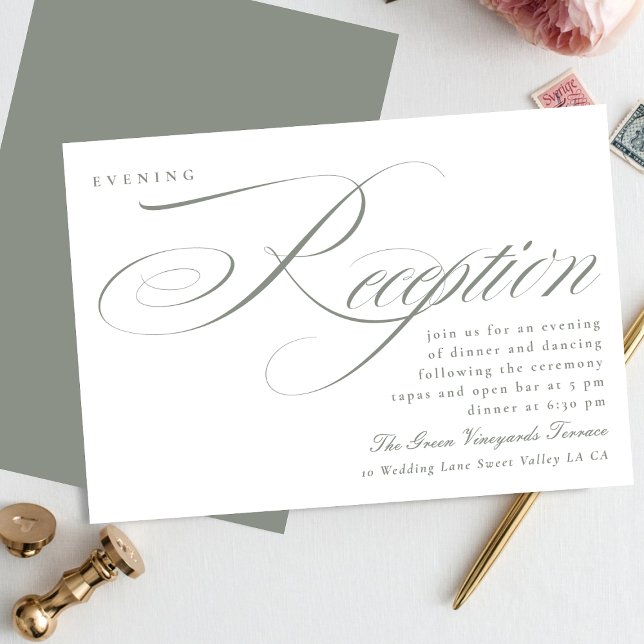 Invitación Recepción clásica de la caligrafía verde gris (Subido por el creador)