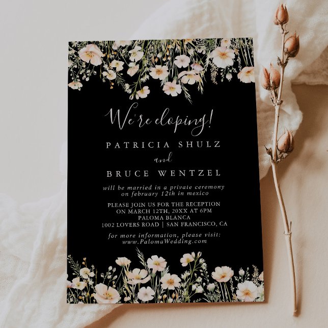 Invitación Recepción clásica Rubor Wildflower Black Elopement (Subido por el creador)