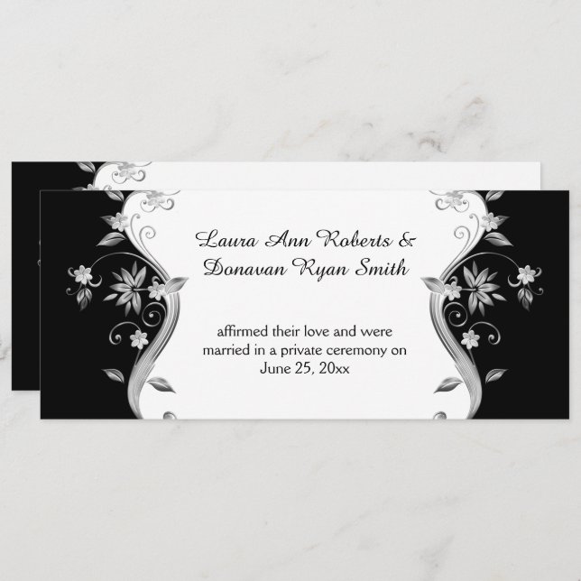 Invitación Recepción con remolinos y flores de plata ornament (Anverso / Reverso)