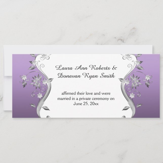 Invitación Recepción con remolinos y flores de plata ornament (Anverso)