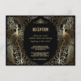 Invitación Recepción de adultos Glam Gold Art Deco Pavos Real