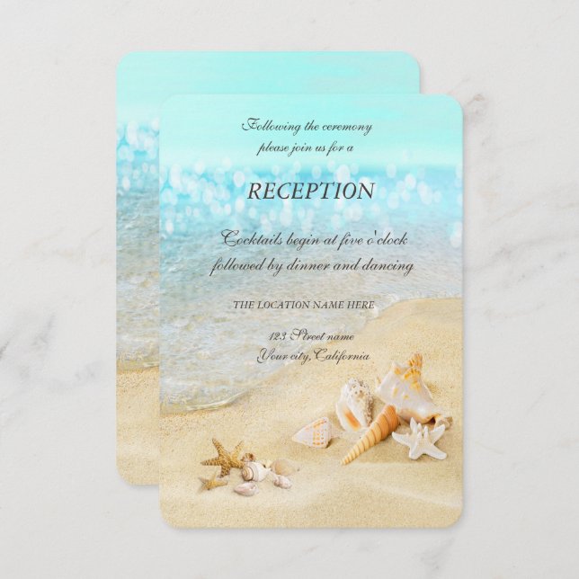 Invitación Recepción de arena y conchas de playa (Anverso / Reverso)