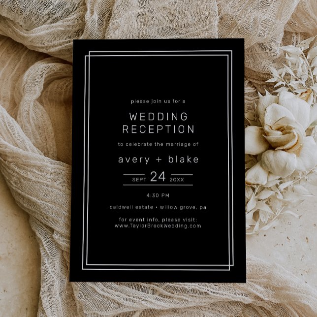 Invitación Recepción de AVERY Black Wedding (AVERY Modern Black Wedding Reception Invitation)