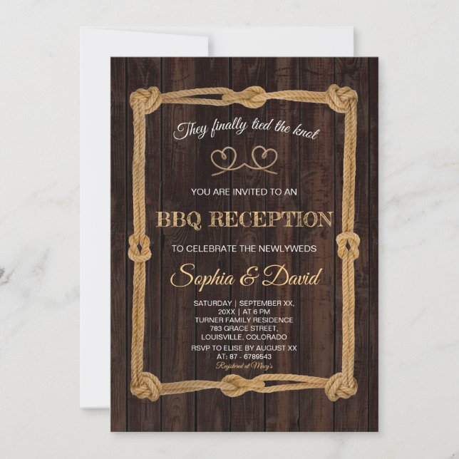 Invitación Recepción de barbacoa de Nuestro Nudo Atado Rústic (Anverso)