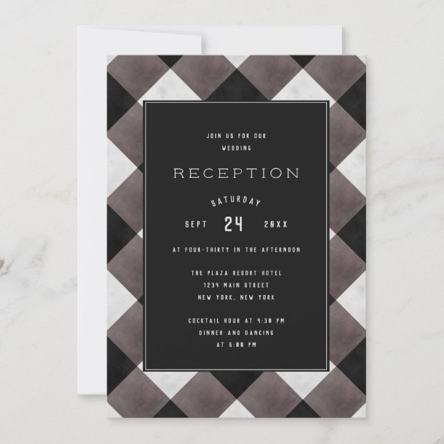 Invitación Recepción de Boda a Cuadros de Plaid de Granja (Anverso)