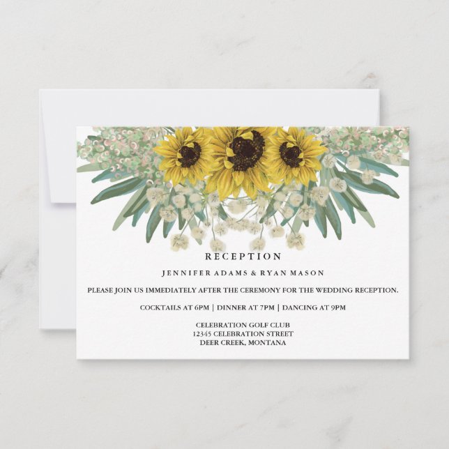 Invitación Recepción de Boda Acuarela de Girasoles (Anverso)