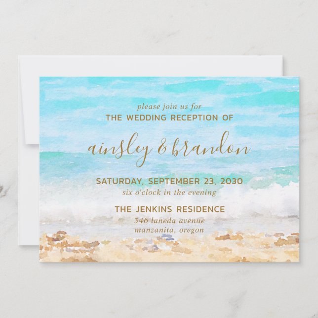 Invitación Recepción de Boda Acuarela de Playa (Anverso)