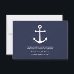 Invitación Recepción de Boda Ancla Azul Marina Náutica<br><div class="desc">Agregue un toque personal a su boda con la moderna suite de invitaciones de boda con ancla azul marina : tarjeta de recepción de boda. Esta tarjeta de recepción presenta una ilustración de ancla blanca con detalles en estilo de fuente sans serif moderna sobre fondo azul marino. Perfecto para bodas...</div>