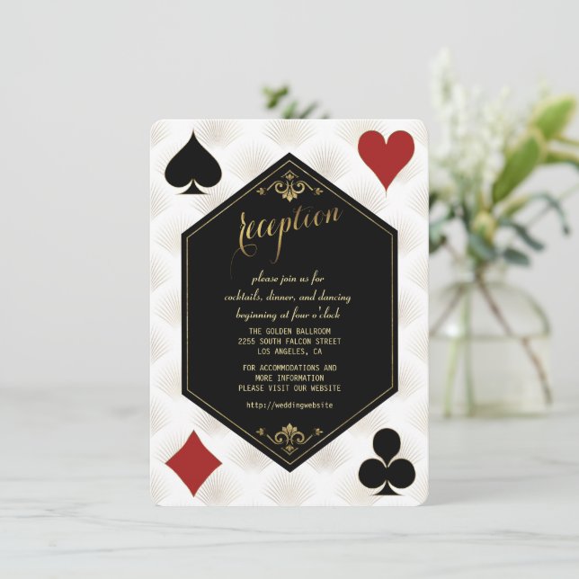 Invitación Recepción de boda Art Déco del Casino Gold Gatsby (Anverso de pie)