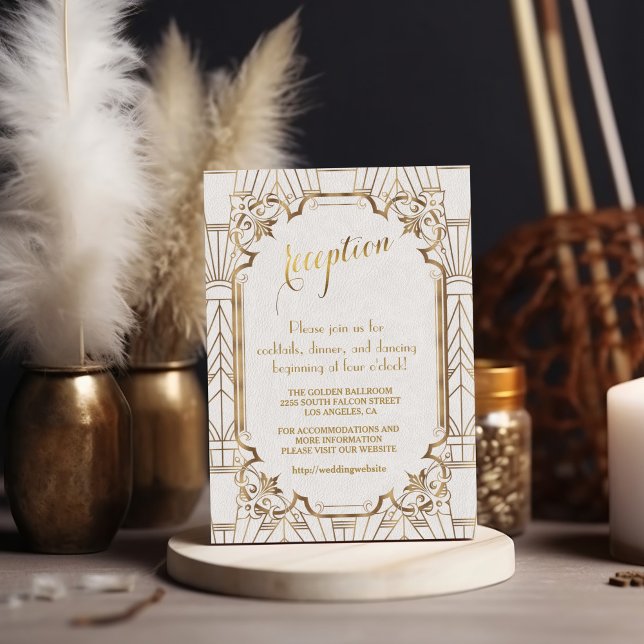 Invitación Recepción de boda Art Déco del Gran Gatsby de oro  (Subido por el creador)