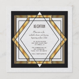 Invitación Recepción de Boda Art Déco Dorado Blanco Gran Gats