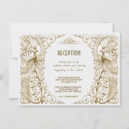 Invitación Recepción de Boda Art Déco Glam White Gold Pavo Re