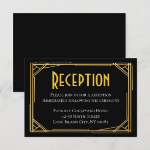 Invitación Recepción de Boda Art Déco Negro Oro Gran Gatsby