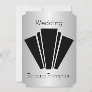 Invitación Recepción de Boda Art Déco Negro y Blanco Plateado
