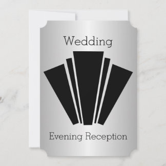 Invitación Recepción de Boda Art Déco Negro y Blanco Plateado