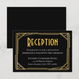 Invitación Recepción de boda Art Deco negro y dorado Gran Gat