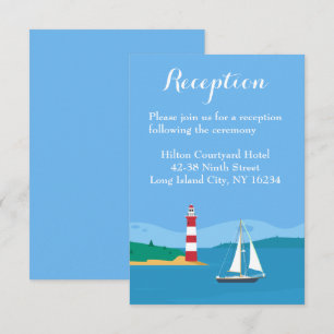 Invitación Recepción de boda azul Faro Velero Playa