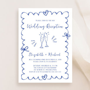 Invitación Recepción de Boda Azul Francés Dibujado a Mano Cap
