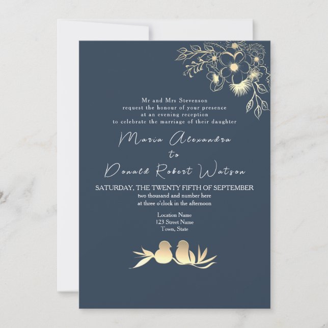 Invitación Recepción de Boda Azul Marino (Anverso)