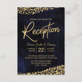 Invitación Recepción de Boda Azul Marino Acuarela y Dorado